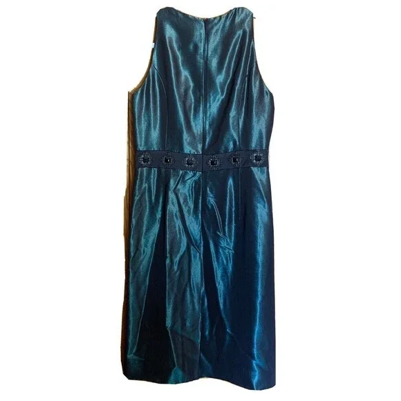 Badgley Mischka Sz 8 Green Sateen Embellished Sleeveless Cocktail Evening Dress